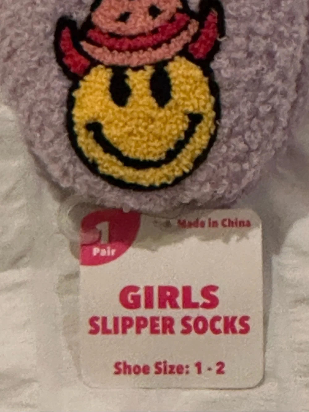 💥 $5 if bundled - Girls Plush Slipper Socks  Shoe Size 1 - 2 Smiley Cowgirl